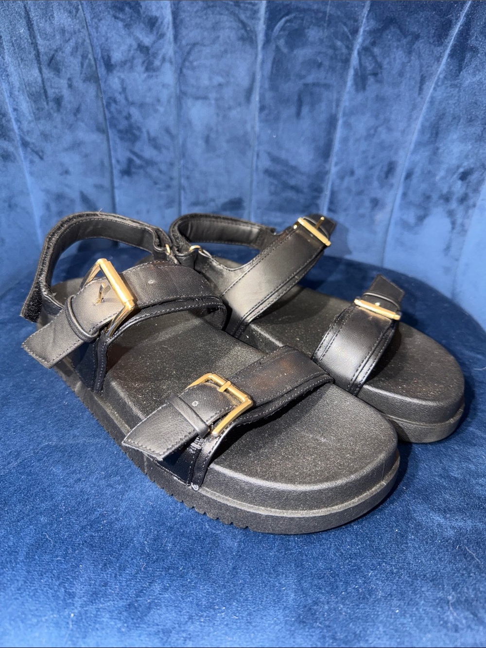 Madden Girl Black Buckle Sandals - Adjustable Comfort Strap Footwear Size 9.5